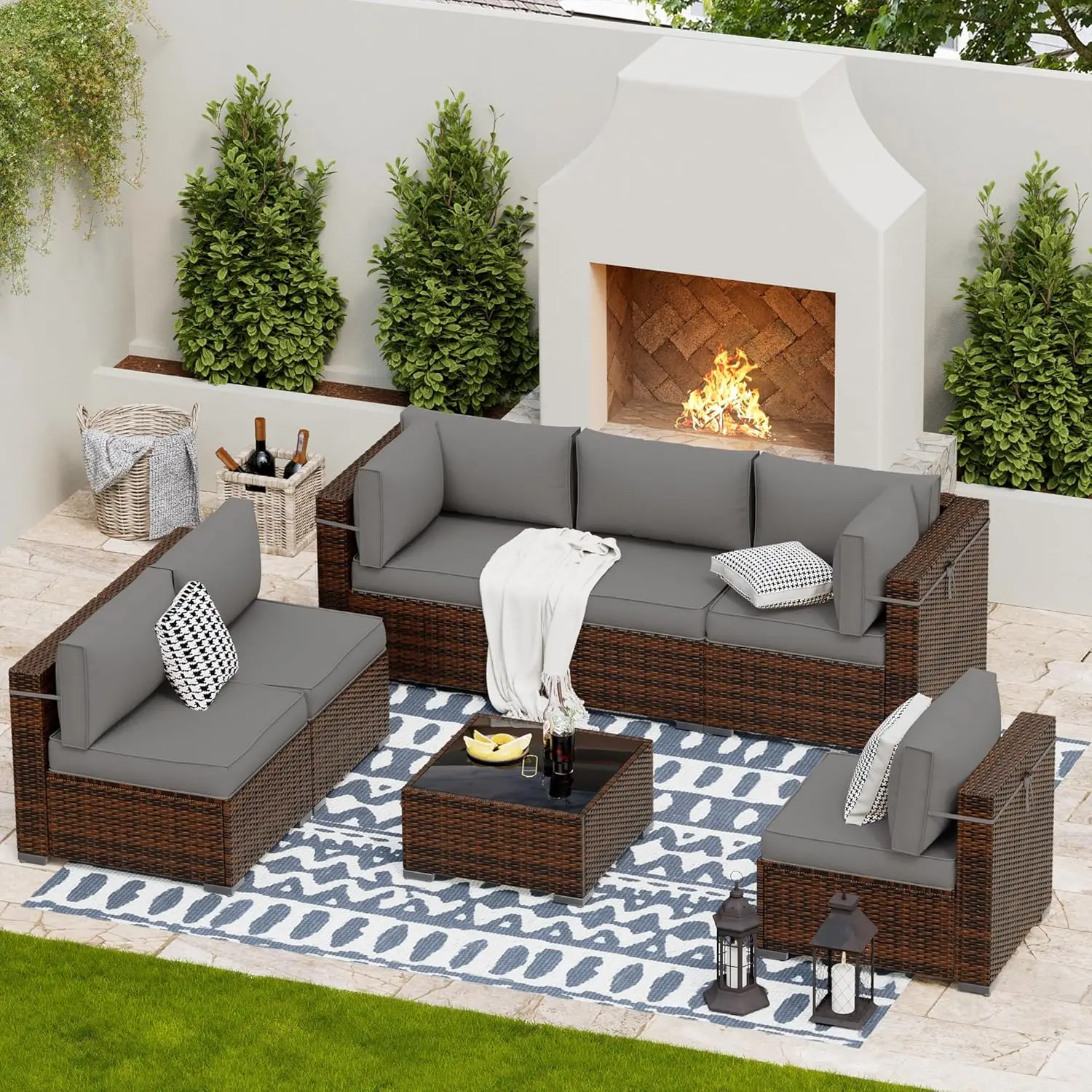 

Patio Furniture Sets, Modular Rattan Outdoor Sectional Furniture Sofa Set, Wicker Patio Conversation Set (Include Sofa Cover)