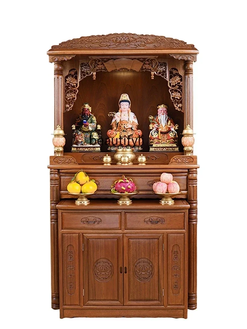 

02Buddhist niche table small household new Chinese vertical cabinet modern light luxury solid wood