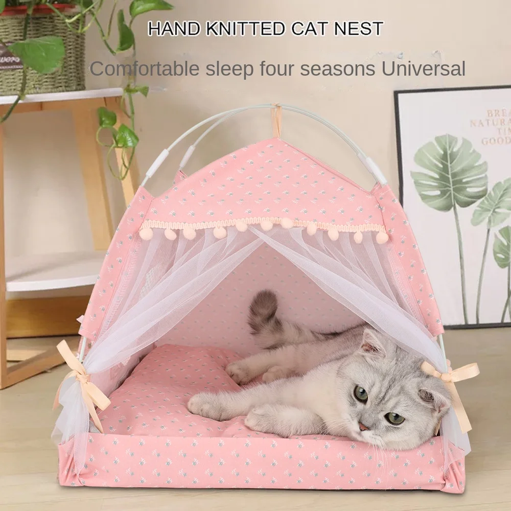 

Cat Tent Bed Pet Product Universal Closed Comfortable Hammock with Floor Cat House Pet Dog House