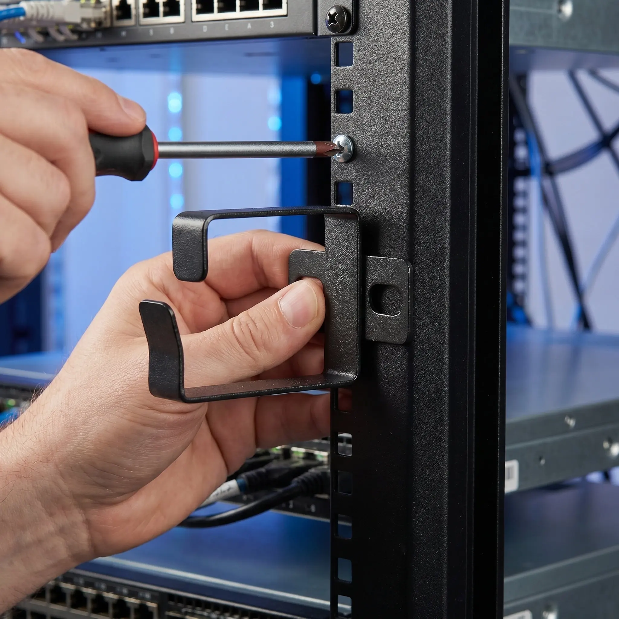 2Pcs Rack Cable Management Hook Vertical Server Network Rack Mount Cord Organizer Screws for Studio Server Cabinet Cable