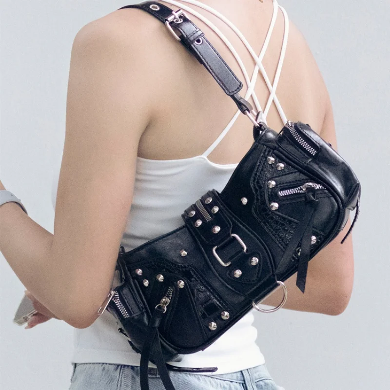 Fashion crocodile Shoulder Bag for Women Spice Girls Moto-styled Handbag Street Hip Hop rivet Female Armpit bag Designer Handbag