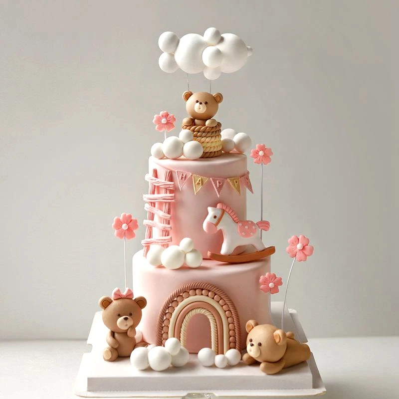 Weicher Ton-Rosa-Bär-Kuchenaufsatz Geburtstagstorten-Deko Kinder-Bärenfigur Geschenk Babyparty 1. Geburtstagstorte Hochzeitsdekoration – Detail 1