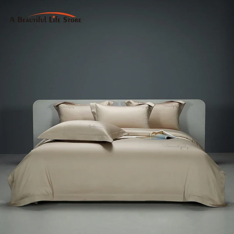 High Quality 1200TC Egyptian Cotton Bedding Set, Luxury Embroidery Solid Color Hotel Style Duvet Cover, Bed Sheet, Pillowcases