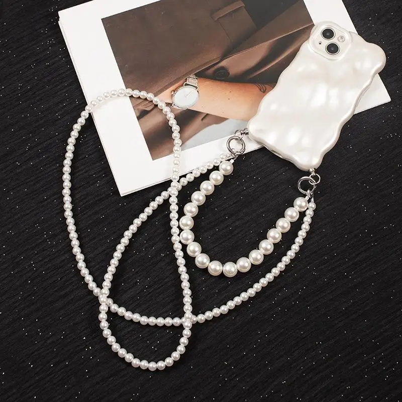 かわいいクロスボディ Y2K パール電話ストラップ - 取り外し可能な二層チェーン携帯電話ストラップ ハートチャーム付き [CC88]