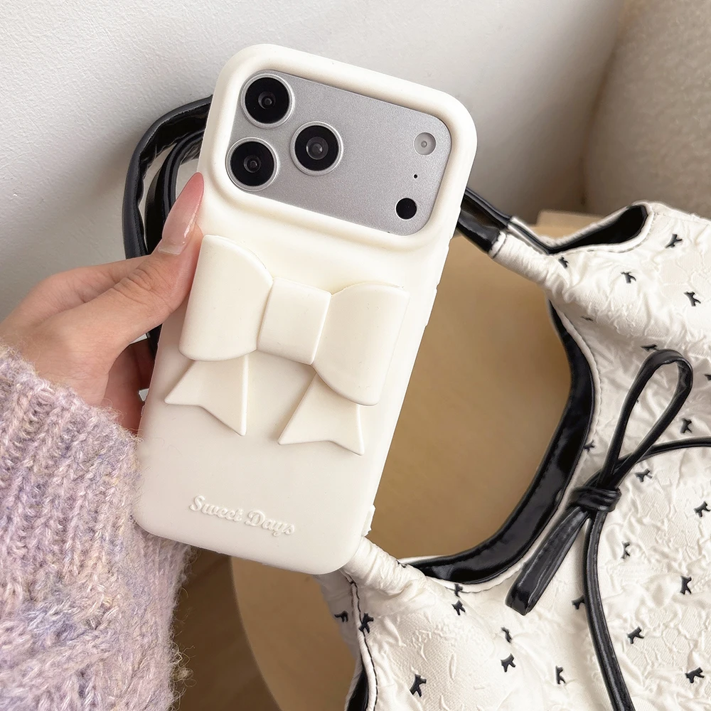 Niedliche 3D-Schleifen-Handyhülle für iPhone 17 16 15 14 13 12 Pro Max – Süße, stoßfeste Silikon-Rückabdeckung – Detail 3