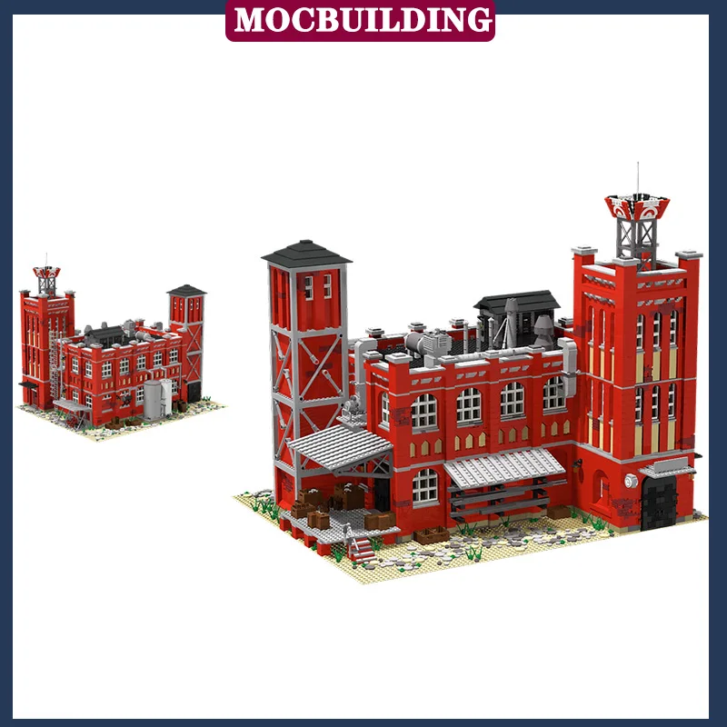 Big Old Red Factory Industrial Model Building Block Assembly MOC Town House Assembly Collection Series Educational Toys