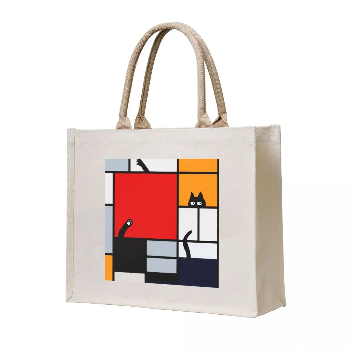 

mondrian painting plus cat Tote Bag Large bags for women custom bags Women's tote bag