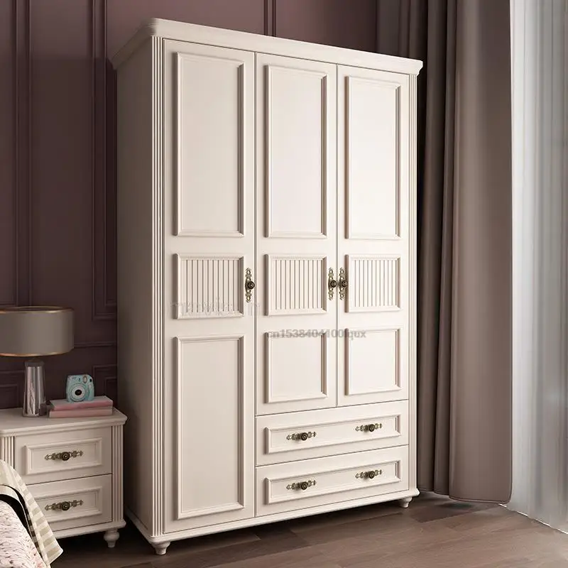 American Wardrobe Closet Simple Modern Small Apartment Bedroom White Cabinet With Swing Door Three-Door Children's Wardrobe