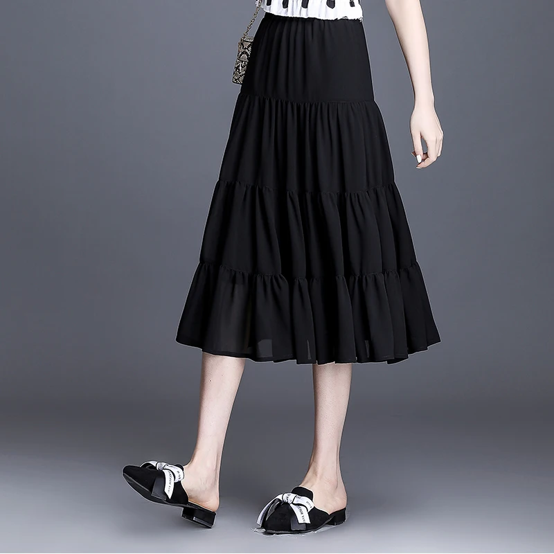 الكورية عادية عالية الخصر الشيفون التنانير حجم كبير مكتب سيدة الصيف أنيقة تكدرت التنانير Autunm البوهيمي التنانير