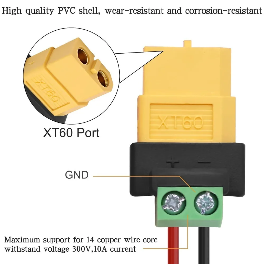 2PCS XT60 Male Female To 2Pin Terminal Adapter Solderless Charging Connector for Balance Charger Solar Panel Model Devices