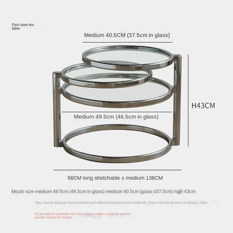 IHOME Rotating Creative Small Coffee Table Ins Wind Round Tempered Glass Side Table Living Room Stainless Steel Home Small Table