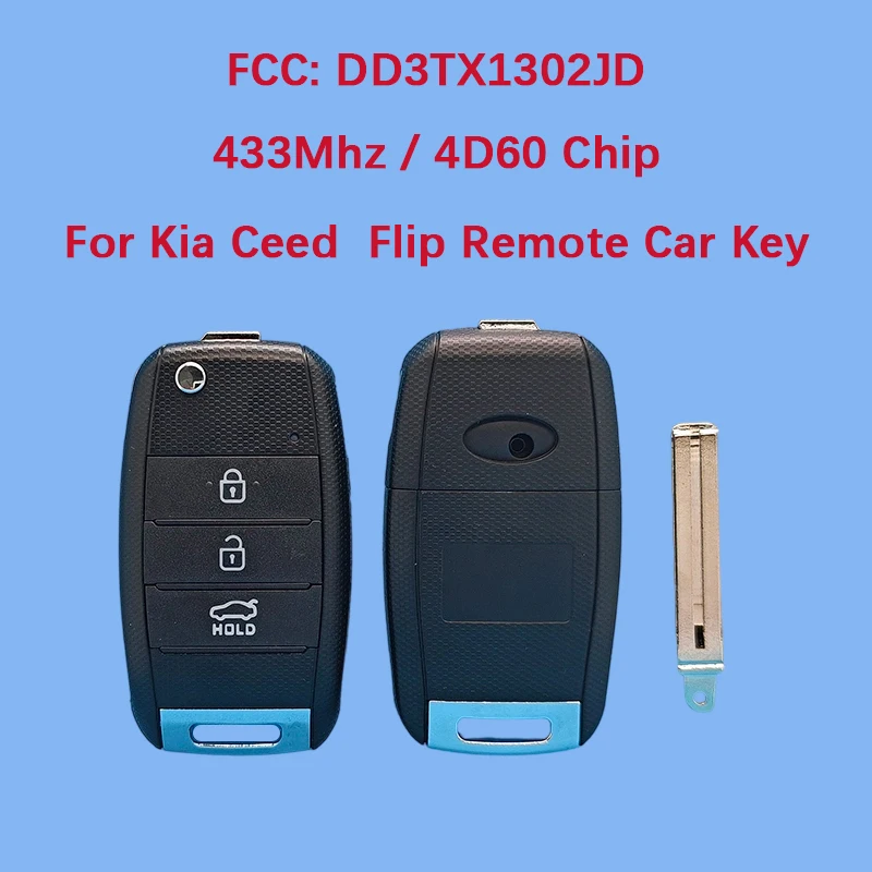

CN051025 Послепродажный 3-кнопочный смарт-брелок 433 МГц 4D чип FCC DD3TX1302-JD для Kia Ceed 2013+