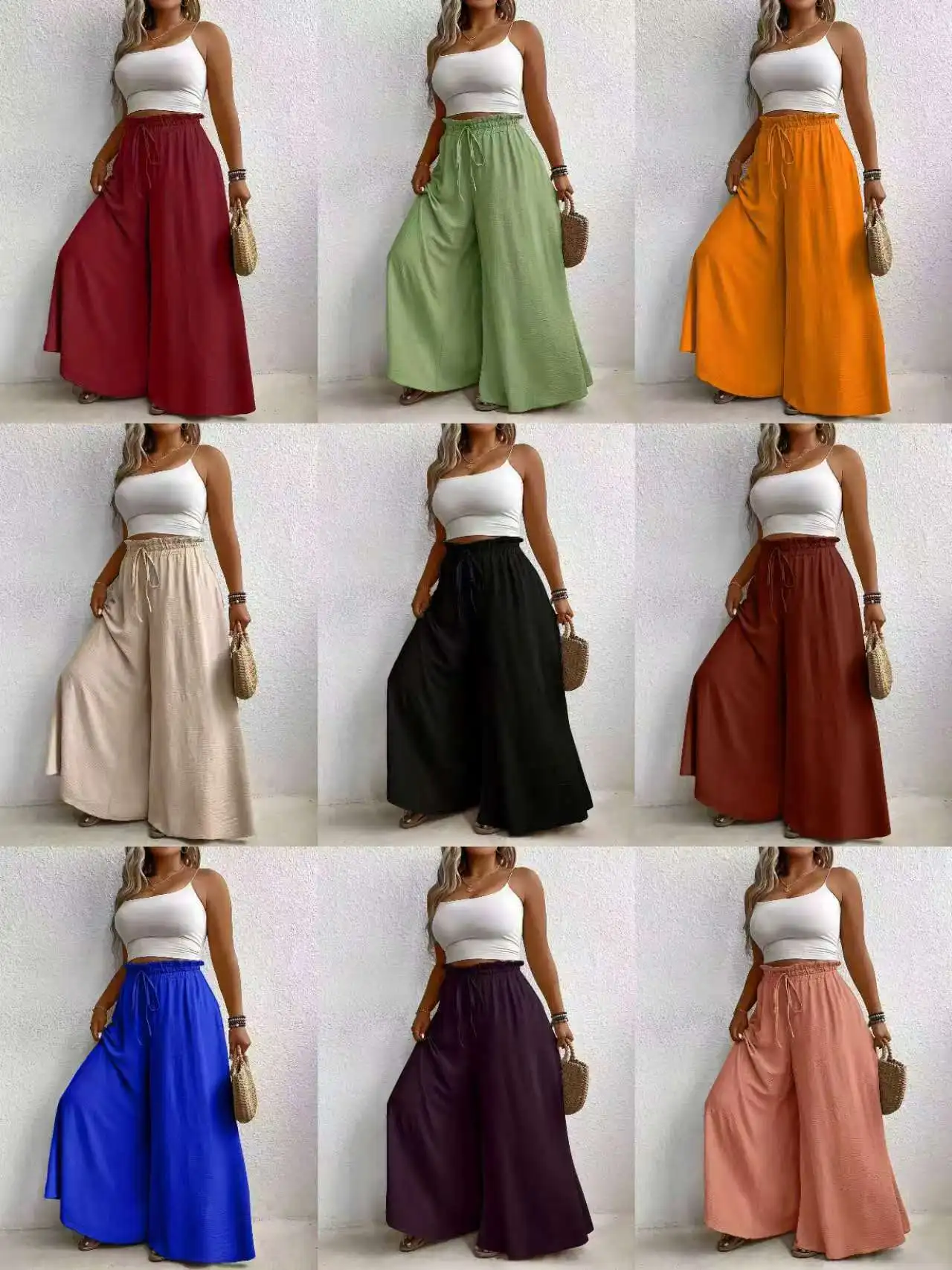 Women's Spring Summer Loose Drapey Belted Wide Leg Pants Casual Trousers Elegant Atmosphere Cross-Border Fashion