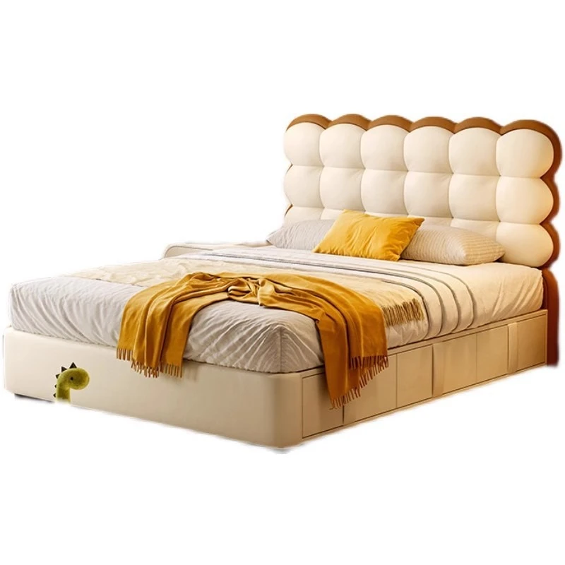 Cream wind girl bubble bed Internet celebrity princess minimalist modern cookie boy bed leather bed