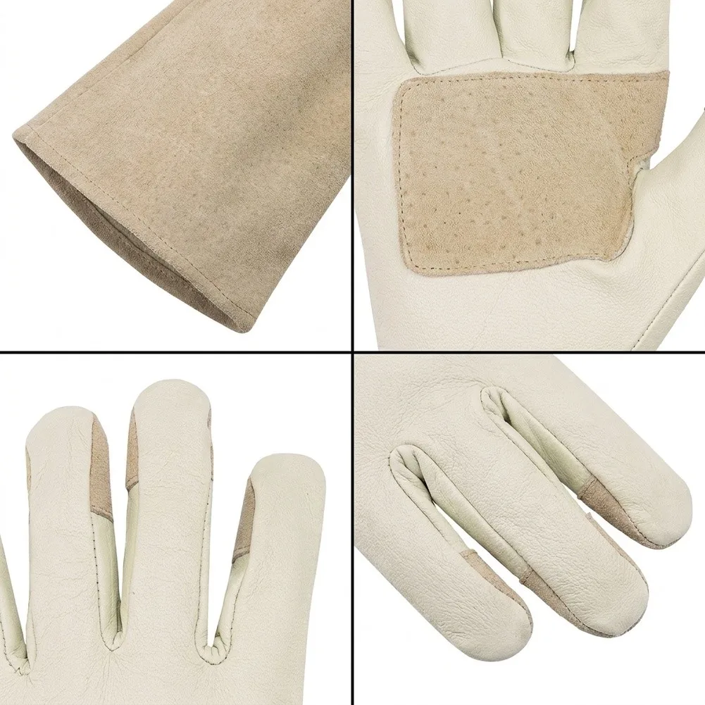 1 Pair Air Permeable Pigskin Gardening Gloves Extended Cuff for Outdoor Planting Trimming and Prickly Plant Care