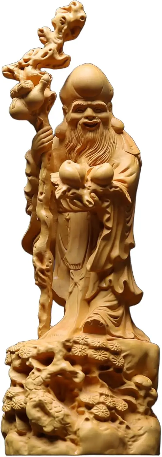 Самшит ручной работы, фигурка Бога долголетия, ситущая статуя из цельного дерева, подарок на день рождения для пожилых людей, домашний декор