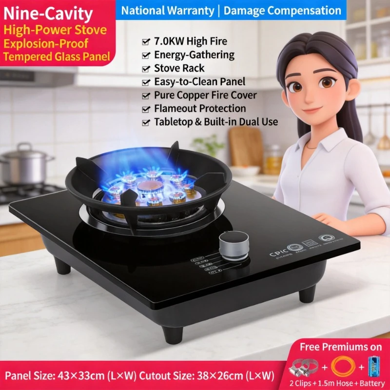 7.2KW Single Gas Stove, Desktop & Embedded Dual Use, LPG Natural Gas Universal Home Fierce Fire Hob