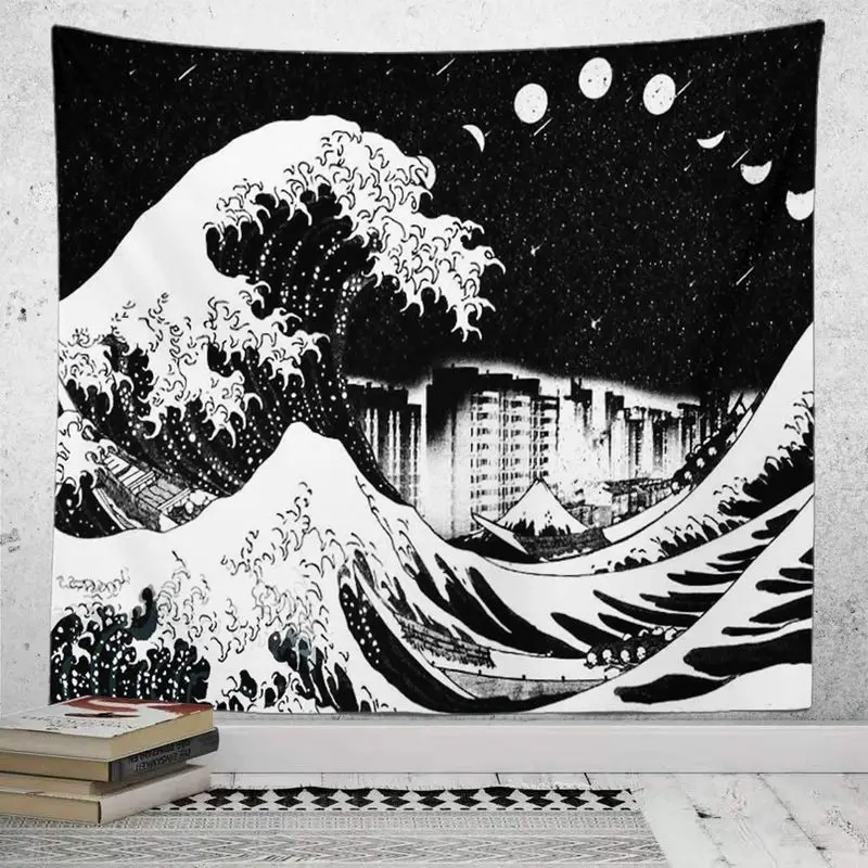 VIKAMA Black White Sun Moon Face Star Tapestry, Tarot Astrology Wall Hanging for Bedroom Living Room Dorm Decor