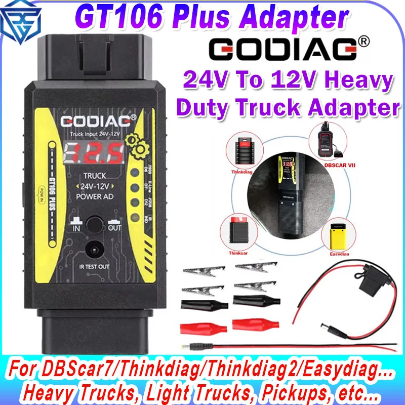 

Godiag GT106 PLUS OBD2 24V to 12V Heavy Duty Truck Adapter for Easydiag/ Golo/ ThinkCar/ICarScan/Thinkdiag 2/DBScar II DBScar7