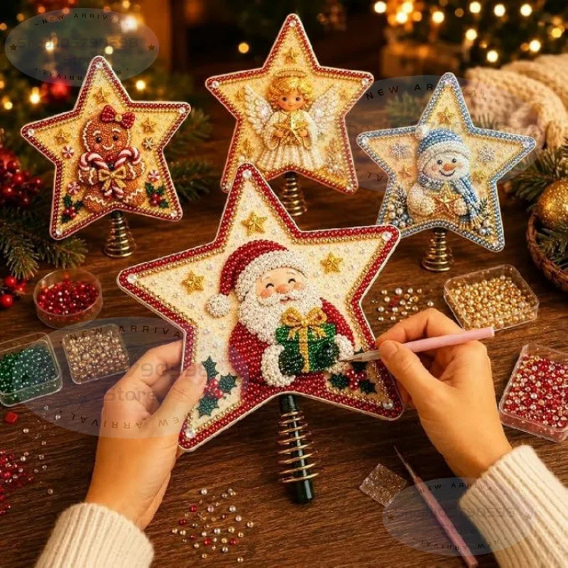 DlY Sparkling Christmas Pearl Diamond Art Star Tree Topper Kit,Christmas Pearl Art Craft,Xmas Star Ornament Tree Topper Decor