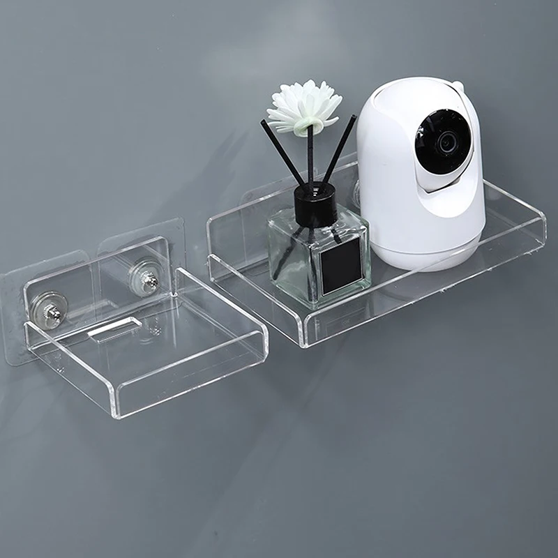 Acrylic Wall Mount Floating Shelf No Drill Adhensive Mini Security Camera Baby Monitor Small Items Storage Support Holder Stand