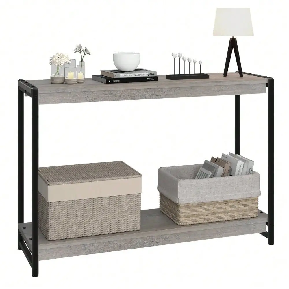 Console Table 2Tier, Narrow Sofa Table With Open Storage Shelf, Durable Hallway Entryway Accent Furniture, Industrial Style For