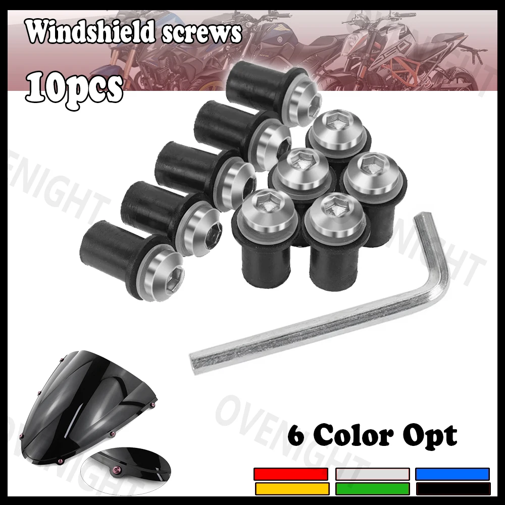 10PCS 5mm Windscreen Windshield Bolt Screw Kit For Kawasaki Ninja 400 650R ZX25R ER6F ER6N ER5 KLE500 KLR650 KLR250 H2 Z1000SX