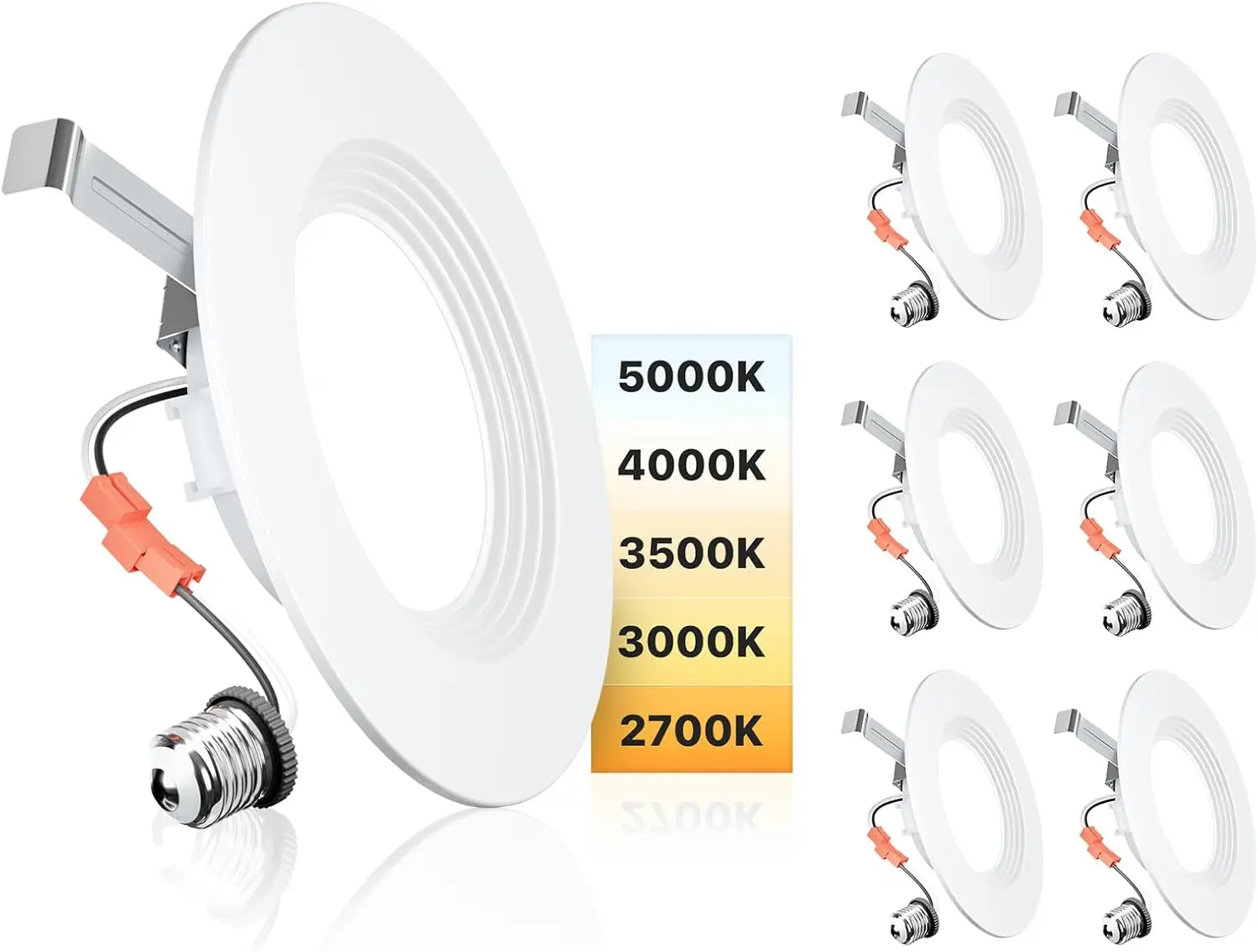 

5/6-дюймовые светодиодные лампы Can, 6 шт., с регулируемой яркостью, 9 Вт = 110 Вт, 1000 лм, регулировка 2700–5000 К, номинальная микросхема, сертифицирован FCC