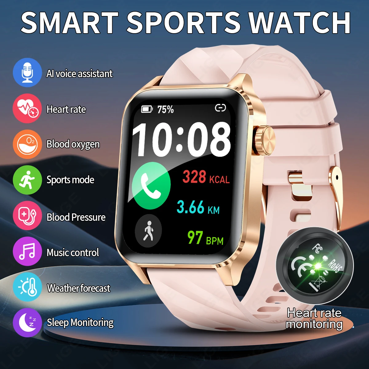 

LIGE New Smart Watch Women 1.85'' HD Screen Bluetooth Call Watches Custom Dial Waterproof Sports Fitness Men's Smartwatch Ladies