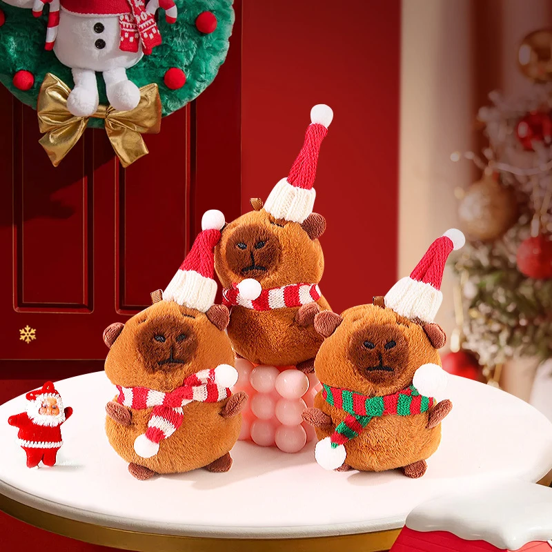 LLavero de peluche Kawaii Capybara de Navidad, muñeco de peluche de dibujos animados, colgante de mochila, decoración colgante, encantos de llave de coche, regalos de navidad