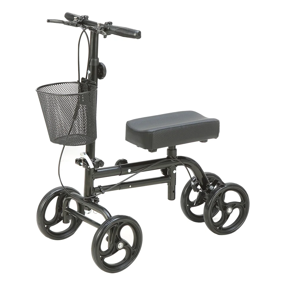 

Black steerable knee walker scooter with basket dual braking system for angle and injured foot crushing e****mic mobility