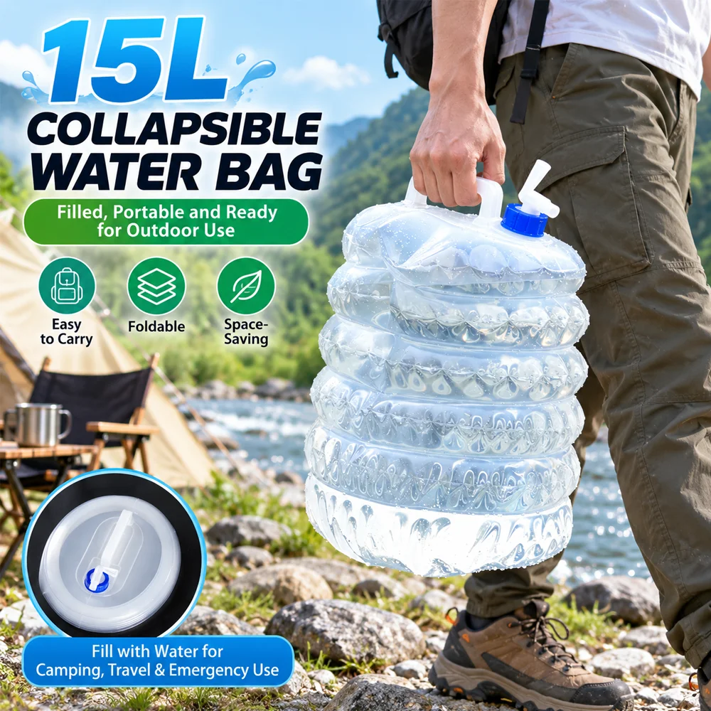 3L-15L Food Grade PE Collapsible Water Container Portable Folding Storage Bucket Jug for Outdoor Camping Emergency Car