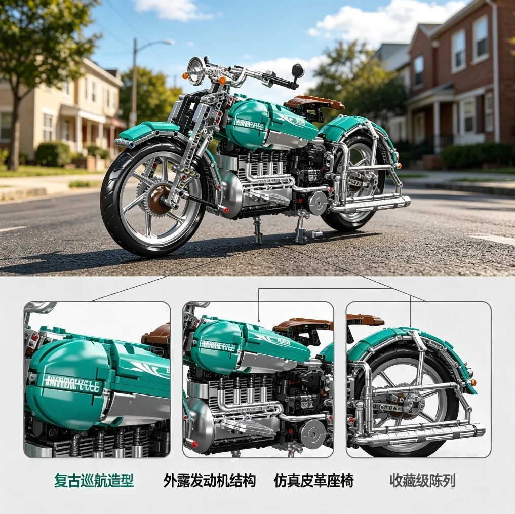 MOULD KING 23004 1971Pcs American Cruiser Motorcycle Building Blocks, Technical Classic Motorbike Model Kit, High Difficulty Ass