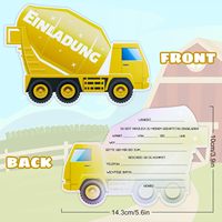 12pcs Invitation Cards for Birthday Party, Construction Vehicle Design, Birthday Party Invitation Card, School Enrollment
