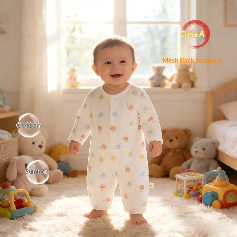 

Летний комбинезон для малышей с длинным рукавом из чистого хлопка, мягкий, облегающий, для кондиционированных помещений