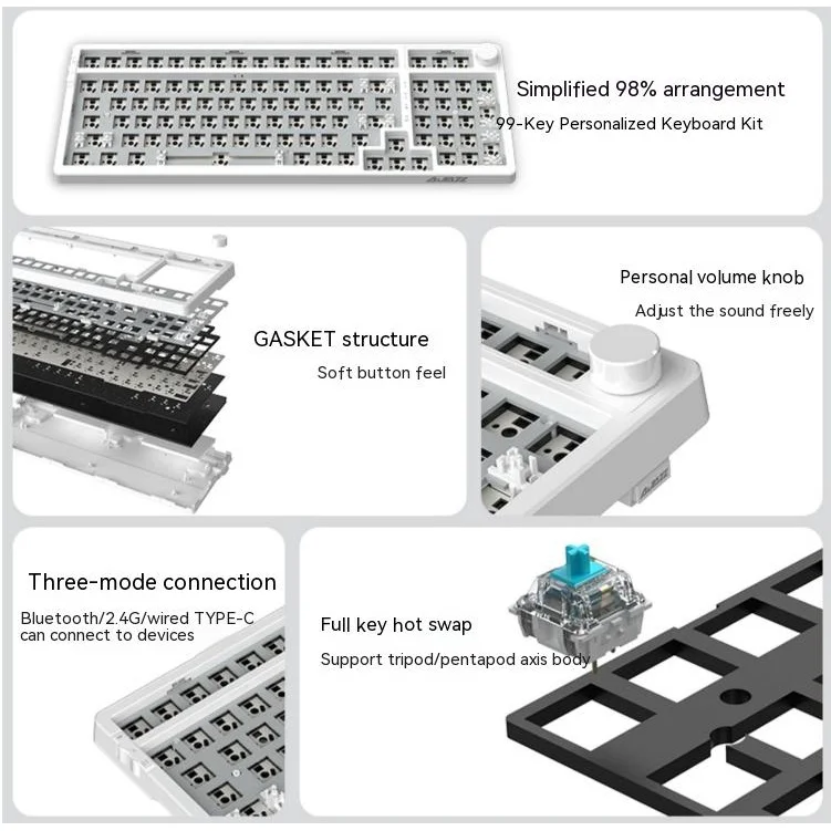 Imagem -03 - Ajazz-kit de Teclado Mecânico sem Fio com Botão Ak992 Gask 96 Rgb Light Hot Swap Teclado Personalizado