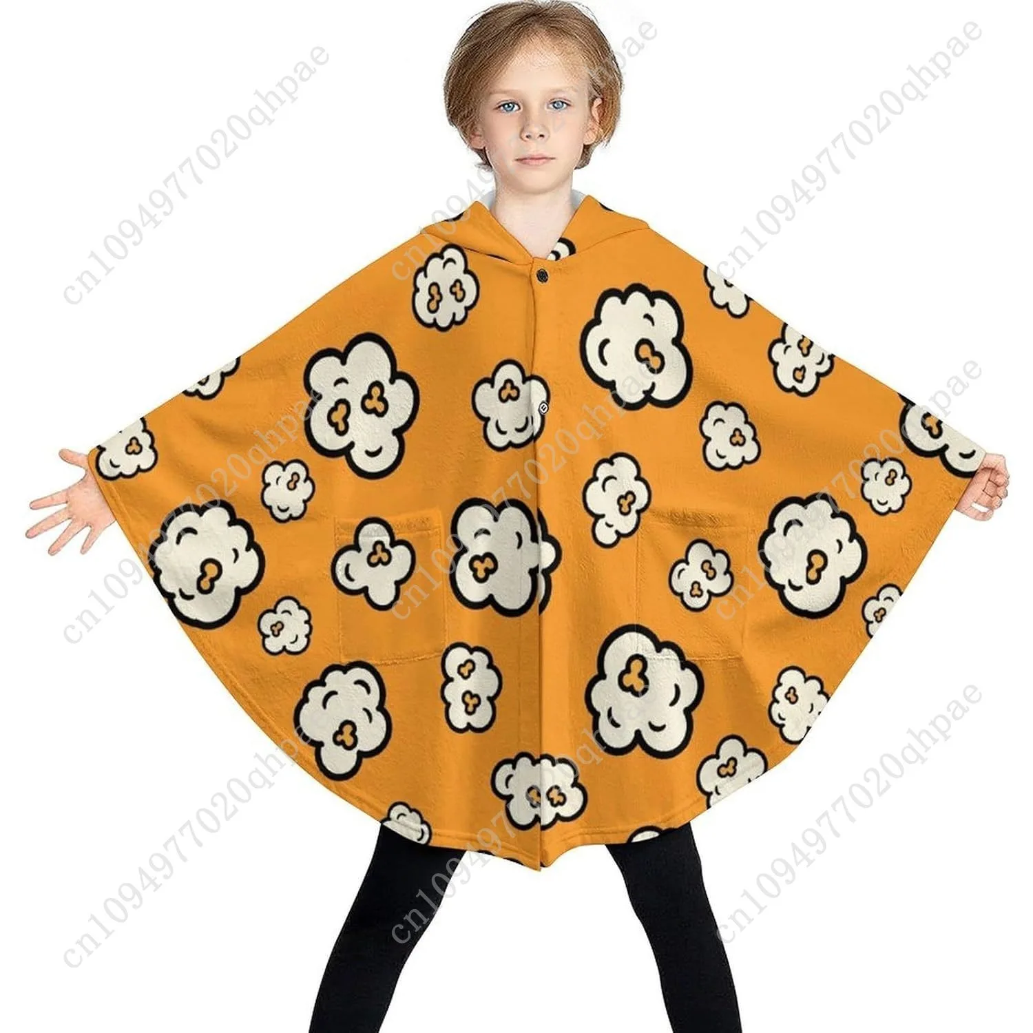 سترة بطانية مريحة من الفلانيل، هوديي كبير الحجم بنمط الفشار مع جيوب للأطفال والمراهقين