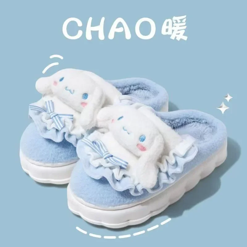 Sanurgente Cartoon Hello Kitty Pantoufles pour femmes, My Melody Kuromi Cinnamoroll Cotton Shoes, Kawaii Shoes, Warm and Thickened Cotton, Winter