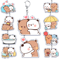 Bubu Dudu Keychains White and Grey Couple Bear Acrylic Keyring for Accessories Bag Pendant Key Chain Jewelry Fans Lovers Gifts