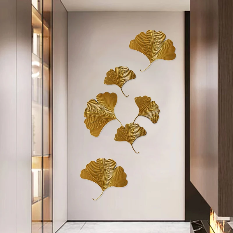 Golden Ginkgo Leaf Shaped Wall Hanging ornament Plants Metal Wall Pendant Creative DIY Home Living Room Wall Background Supplies