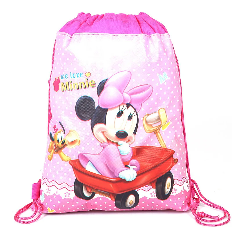 Disney Mickey Minnie tas ransel portabel anak, tas sekolah, tas penyimpanan, tas kolor katun, tas perjalanan, kain tanpa tenun, ransel portabel untuk anak