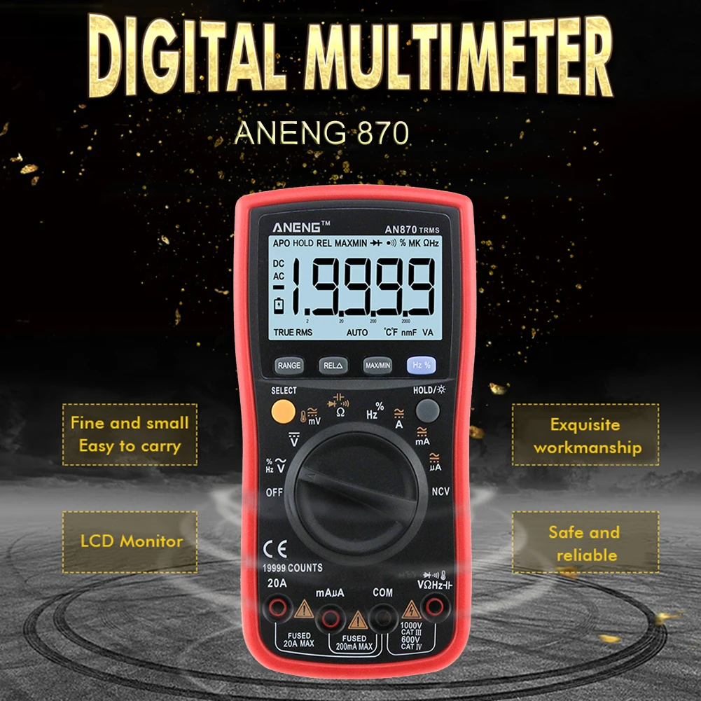 Aneng AN870 Profesional Digitale Multimeter 19999 Counts True Rms Ac/Dc Spanning Stroom Ncv Transistor Nauwkeurige Auto Tester