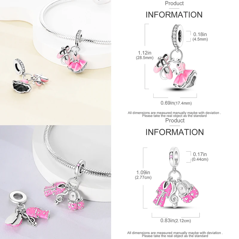925 Sterling Silber Mode-Charm-Perlen Parfüm High Heel Lippenstift Ballett Handtasche DIY Armband Halskette Geschenk für Frauen Mädchen – Detail 12