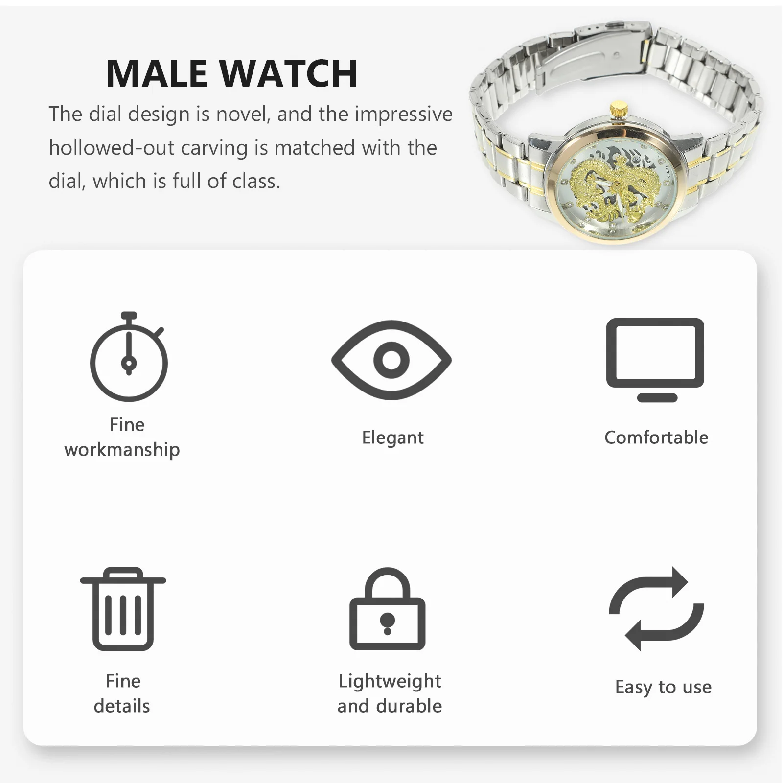 

Stainless Steel Men Watch Waterproof Quartz Movement Wristwatch with Hollow Out Design Elegant Gift for Father's Day Birthday