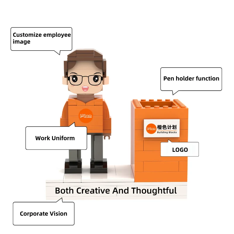 Orange Plan Custom Brick Figures Personalized Minifigures Building Block Sets Full Body 1 People Small Particle Photo