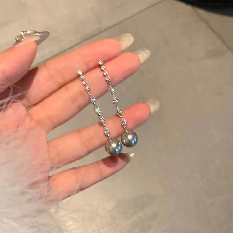 

925 Sterling Silver Pearl long Zircon Earrings Fashion Charm Woman Earrings Birthday Party Gift Exquisite Accessories