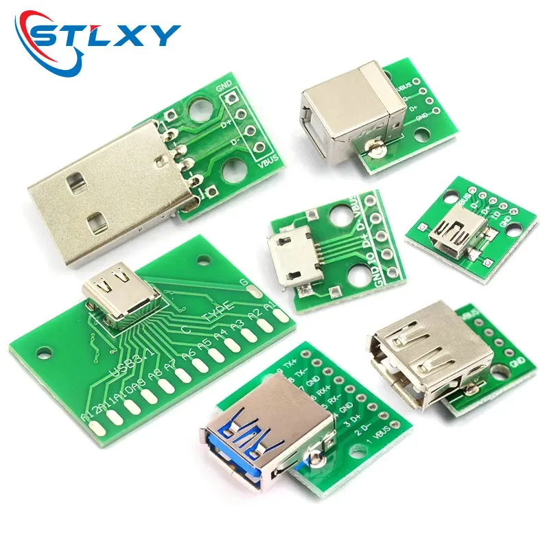 5/2PCS USB Male Connector /MINI MICRO USB to DIP Adapter Board 2.54MM Female Connector B Type-C USB2.0 3.0 Female PCB Converter