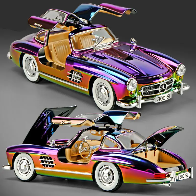 1:24 Benzs 300SL Alloy Electroplating Car Model Diecasts Metal Classic Old Vehicles Car Model Sound and Light Childrens Toy Gift