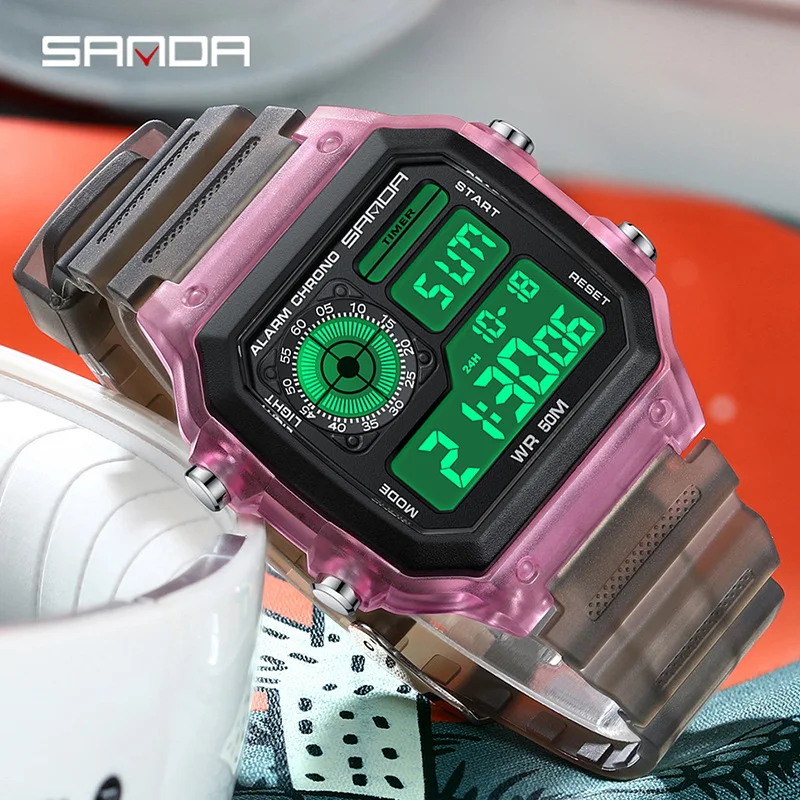 Fashyion Sanda Top Brand Led Digital Sport Chronograph Date Lady Tpu Band Week 50m Waterproof Female Electronic Gift Watches