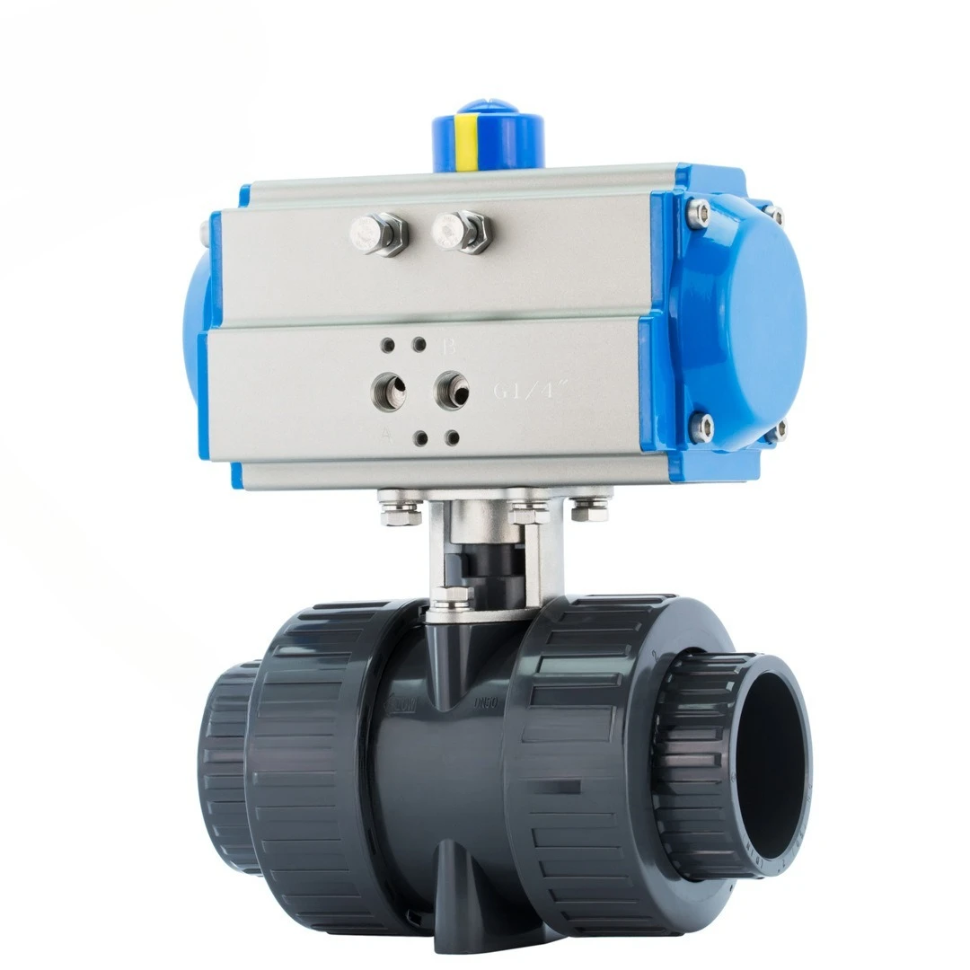 Pneumatic plastic ball valve dn20 25 40 32 50 union C UPVC actuator